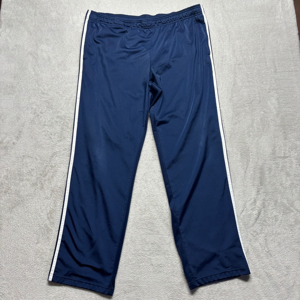 Adidas Mens 2XL Navy Blue White 3 Stripe Track Pants BK7404 Drawstrings 31"